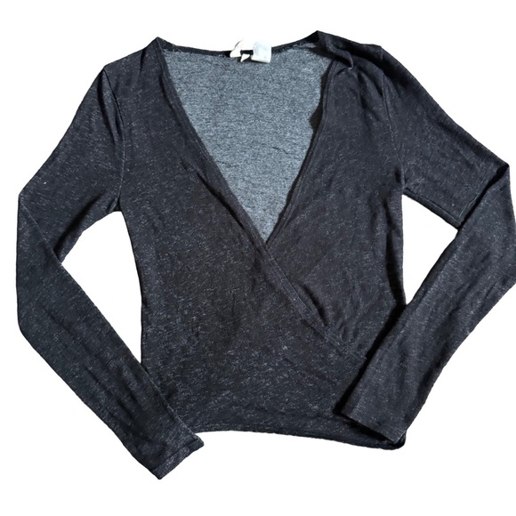 SKY AND SPARROW CHARCOAL GRAY WRAP FRONT / TIE FRONT CARDIGAN SIZE S - Picture 2 of 7